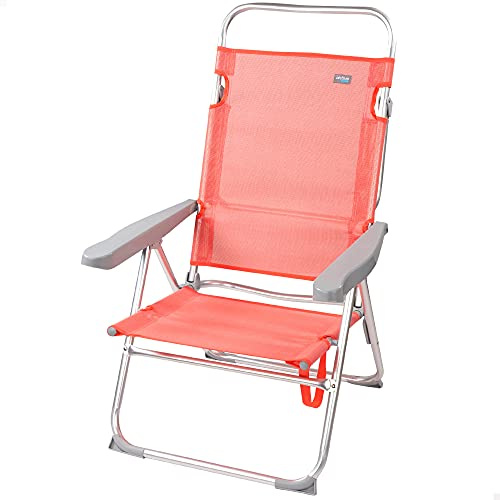 Klappbarer Strandstuhl, Aktive Beach, 48x57x99 cm, Farbe Koralle, Liegestuhl, 5 Positionen, Hochstuhl, Sitzhöhe 30 cm, Tragegriff, Leichte klappbare Strandstühle
