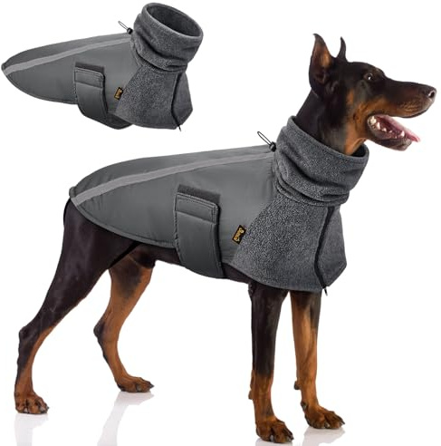 SlowTon Abrigo para Perro Invierno, Cálido Forro Polar para Exteriores con Bufanda De Cuello Alto, Rayas Reflectantes, Chaleco Resistente Al Viento, Juegos Suaves para Mascotas
