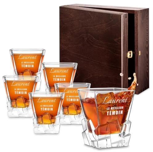 Maverton Ensemble de 6 Verres à whisky pour homme, Avec motif décoratif | Verres gravés, Verrerie élégante pour lui, Verre à whisky au design unique avec personnalisation, Témoin