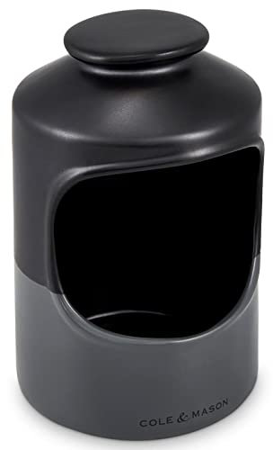 Cole & Mason Strethall Salero de Cocina Tarro, Negro/Gris, Recipiente de Almacenamiento Redondo para Sal, Hierbas y Condimentos, Cerámica, 163mm x 110mm