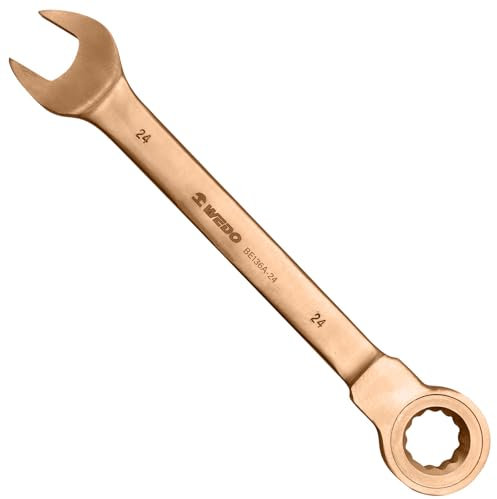 WEDO Llave de trinquete combinada sin chispas, llave de seguridad sin chispas, cobre berilio, no magnética, estándar DIN, certificado BAM y FM, 11 pulgadas, 22 x 270 mm