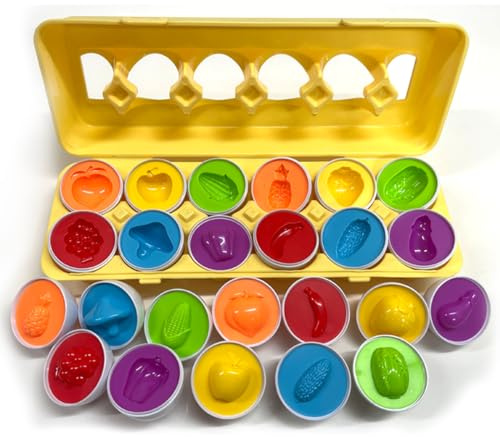 Xwin Sportseries Kids Matching Eggs 12PCs Vegetable Puzzle Educational Learning Toy for Children Montessori Fun for Baby Toys Puzzle Sensory Eggs with Storage Box Gift for Toddlers
