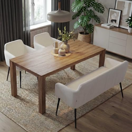 Mendler Esszimmer-Set HWC-L13, 2er-Set Stuhl+Sitzbank Esszimmergruppe Sitzgruppe Esszimmergarnitur, Stoff/Textil - Creme-weiß