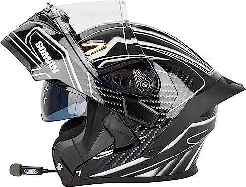 Bluetooth Modular Motorcycle Helmet ,DOT/ECE Approved Full Face Flip Up Front Helmet Double Visor Helmets, Built-in Dual Speaker with Microphone, for Adults Men and Women (G XXL=63~64CM)