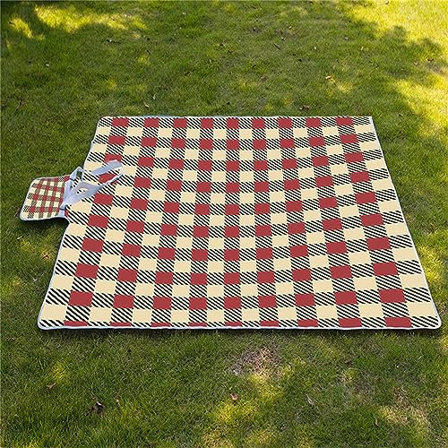 Picknickdecke 200x300cm,XXL Picknickdecke mit Wasserdichter Unterseite,Outdoor Stranddecke Sandfrei,mit Tragegriff Faltbare Picnic Blanket für Camping,Strand,Park,Familie,Konzerte Rot-gelb-kariert