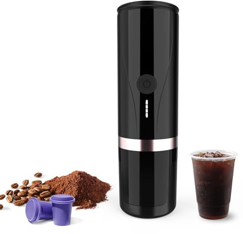 Sobtoe Portable Espresso Machine, Self-Heating Electric Portable Espresso Maker,20 Bar Mini 12V 24V Car Coffee Maker with NS Pods & Ground Coffee for Travel, Camping, Office, Home(Black)