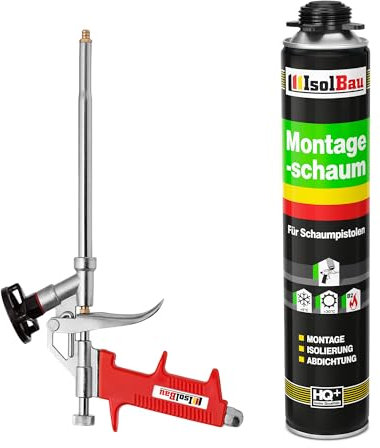 Isolbau Bauschaum-Set - Inkl. 1 x 1K Montageschaum B2 Pistolenschaum mit hervorragender Schall und Wärmedämmung (je 750 ml) & 1x Schaumpistole, Abdichten