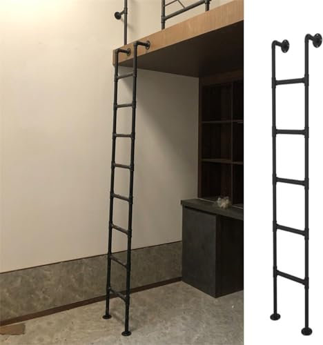 An der Wand montierte Metall-Etagenbettleiter, 4 Fuß bis 7 Fuß hohe industrielle Dachbodentreppe, Kellerausstiegsleiter für Wohnmobil-Loft, platzsparende Doppel-Steigleiter/Fensterschachtleiter, einfa