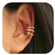 Gold Ear Cuffs for Women No Tarnish - Dainty Cartilage Earrings Trendy 14K Gold Plated Hypoallergenic Thin Huggie Hoop CZ Earring Set for Women Jewelry Gift