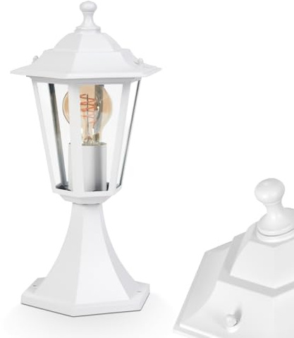HOFSTEIN Außenwegeleuchte Loria, Sockelleuchte aus Metall/Glas in Weiß/Klar, Wegeleuchte im Landhaus/Antik/Retro/Vintage-Design für Garten, Außenbereich, Hof, Terrasse, 37 cm, E27, IP44