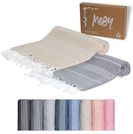 MEBY 2er Set XXL-Saunatücher (100x200 cm). Strandtuch, Badetuch, Türkisches Hamamtuch, Handtuch. 100% Baumwolle (Beige & Dunkelgrau)