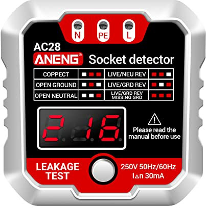 SIUKE Socket Leakage Detector,Steckdosenprüfer, Steckdosendetektor mit Spannungs-LCD-Display, 250 V Steckdosenprüfer, automatischer Stromkreisprüfer, Polaritätsspannungstest, Wandstecker, Elektrow