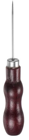sourcing map Handwork Sewing Awl Double Gourd Straight Head Awl Leather Punch Hole Tool with Wooden Handle Scratch for Broken Wire Drilling Stitching Repair and DIY Handmade, Rosewood Color