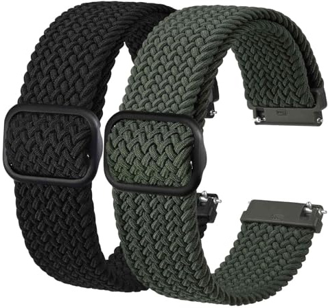 BISONSTRAP 2 Stück Geflochtene Nylon Armband, Verbesserte Verstellbare Schnalle, Dehnbare Schlaufen Uhrenarmband für Herren und Damen, Kompatibel mit Uhrenanstößen von 16mm 18mm 19mm 20mm 22mm 24mm