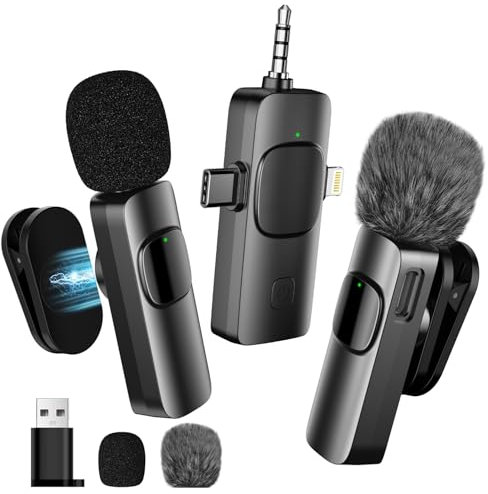 Verbessertes kabelloses 4-in-1-Ansteckmikrofon für iPhone/Android/PC/Kamera, geeignet für Videoaufnahmen und Podcasts; Das Mini-Handy-Mikrofon Wird mit einem verstellbaren Lavalier-Clip geliefert