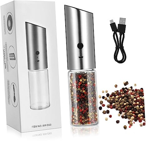 LABRIMP Moulin à Poivre Électrique Réglable Avec Recharge Usb Broyeur Main Inoxydable Pour Assaisonnement Salière Poivrière Automatique Pour Cuisine Et Tables Festives