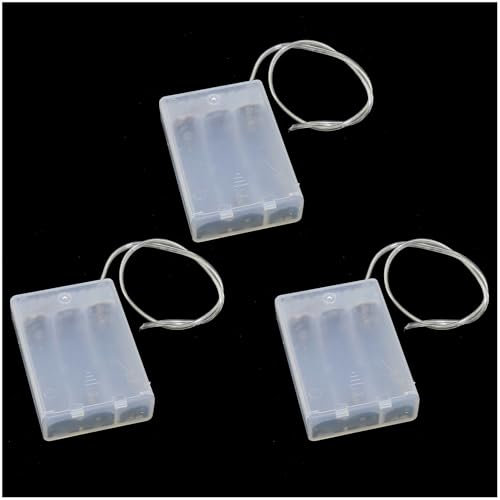 Bxian 3PCS 69x48x18mm Transparent 3 AA Regular Battery Box with Wire and Switch for DIY Electric Toy and String Light