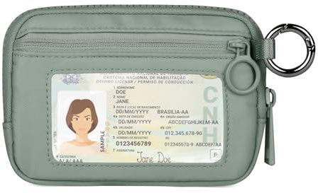 Didida The Iris Wallet Zip Card Case with ID Window Purses for Women Coin Purse with Zipper Mini Portable Keychain Wallet, Olive Green