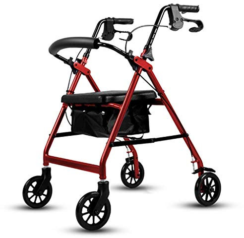 HZHXIFUFA Rollator, Leichtgewichtiger, zusammenklappbarer Gehwagen, höhenverstellbar, mit gepolstertem Sitz, 4-Rad-Transportstuhl, Gehhilfe, rot, Gehgestell für ältere Menschen, nach vorne Laufen