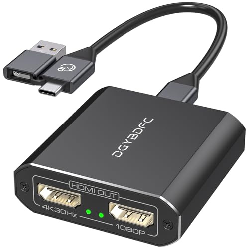 DGYBDFC USB A/C auf 2 HDMI Adapter 1 in 2 Out Extended Display Dual Monitore USB 3.0 A & C auf 2 HDMI Splitter 4K 30Hz+1080p 60Hz für Laptop Unterstützt MST/SST Modus mit USBA/C-zu-USBC Kabel