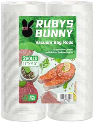 Vacuum Sealer Bags,2 Rolls 11 in x 50 ft Seal Bags,Meal Prep and Sous Vide.4 Mils+13 Mils Thickened Surface,Heavy Duty,Commercial Grade,BPA Free,Customized Size Bag
