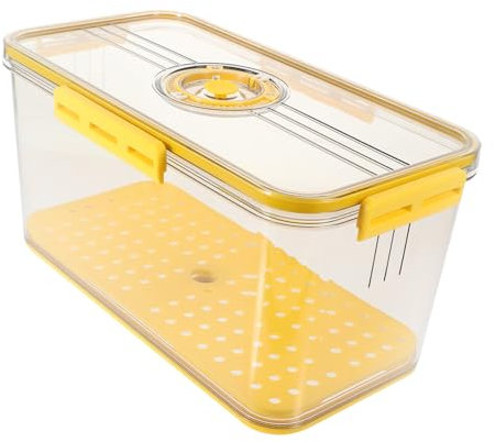 VINTORKY Fridge Storage Box Timer Lid and Drain Tray Kitchen Container for Bread Fruits and Vegetables Airtight Food Storage Capacity