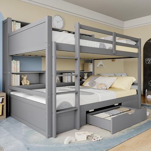 NovaFurnish Camas apilables, 90x200 cm, camas individuales, camas infantiles, con cajones, con compartimentos de almacenamiento, sin colchón, gris