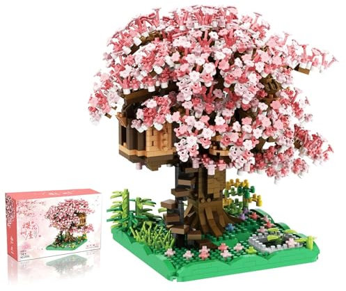 Ensemble de blocs de construction de maison de cerisier en fleurs – Kit de 2128 pièces de maison Sakura – Mini blocs de construction pour arbre bonsaï – Collection élégante de maison d'arbre Sakura