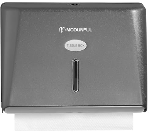 Modunful Paper Towel Dispenser Wall-Mounted Touchless No Drill High-Capacity Z-Fold C-Fold Multifold Hand Towel Dispenser Holder for Bathroom Kitchen Office Commercial Use Two Ways to Unlock,Grey