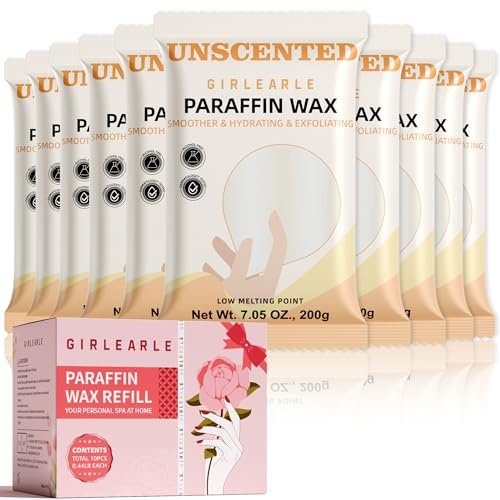 GIRLEARLE Paraffin Wax Refills 10 Packs Unscented for Paraffin Wax Bath Machine - for Dry Cracked Skin on Hands, Feet, Elbows - Moisturizing Hydration to Relieve Stiff Muscles & Joints