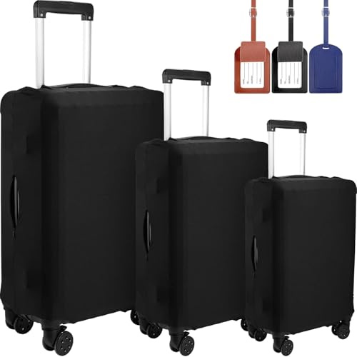 3 Pcs Elastic Luggage Cover with 3 Luggage Tags, 20/24/ 28 Inch Travel Suitcase Protector Anti Scratch Suitcase Cover Protector Washable Fits 18 to 28 Inch