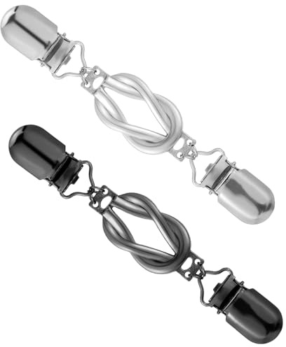 Shimmeroo 2Pcs Cinch Clips for Clothes,Waist Clothing Clips for Tightener Clips Cardigan Clip Vintage Clasps for Clothing Pant Waist(Silver,Black)