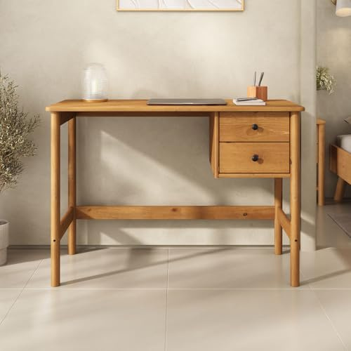 IDIMEX Schreibtisch Marlo mit 2 Schubladen aus Massivholz, eichefarben – Holz Schreibtisch mit Stauraum, minimalistisches Design, Tischplatte mit gesofteten Kanten, Kiefernholz massiv
