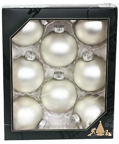 Lauschaer Christbaumschmuck - 8er Set Kugeln, Weihnachtsbaumkugeln Lauscha, Tannenbaumkugeln, Christbaumkugeln,Glas Kugeln aus Lauscha, Silber - pearleffekt, mit silbernen Krönchen, 7cm.