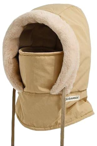 Vossmi Gorro de Esquí Bufanda con Capucha Sombrero con Capucha Forro Polar Mujer 2 en 1 Cálido Balaclava Invierno,Caqui