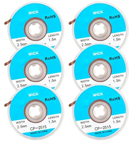 6 stoppini per saldatura, stoppino dissaldante con flusso no-clean dissaldante stoppino treccia dissaldante saldatura (W 0,10 '' L 5 ')