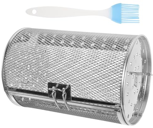INOOMP Edelstahl Grillkorb mit Rotation Metall Backofen Korb für Nüsse Pommes Gemüse Langlebiges Rostfreies Küchenofen zubehör für Grill Outdoor und Familienfeiern Zufällige Farbe