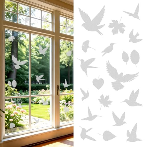 6 Sheets Anti-Collision Window Stickers Decals - Bird & Leaf Patterns, Prevent Bird Strikes, Glass Door Protection, Home Decor