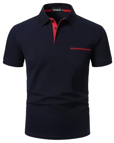 APAELEA Poloshirt Herren Polohemd Kurzarm Baumwolle mit Brusttasche,Sommerlich und Bequem für Freizeit und Business