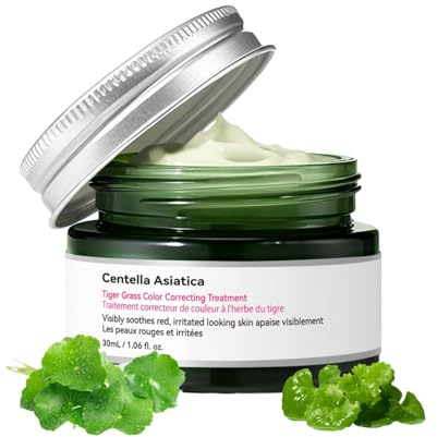 Colour Correcting Green Cream, Tiger Grass Colour Correcting Cream For Redness, Centella Asiatica Cica Cream for Face, Hydrating Makeup Base Primer to Even Skin Tone,Pore Minimizer,Soothing Daily Care