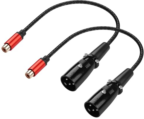 SinLoon Lot de 2 câbles audio XLR vers RCA de qualité supérieure - 0,3 m - XLR mâle vers RCA femelle - Câble texturé en cuir souple - Boîtier en métal et contacts plaqués or pour table de mixage