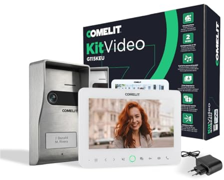 Comelit Kit Videoportero 2 hilos con monitor 7 para casa | Sistema completo con memoria de imágenes, tonos personalizables y pulsador resistente a la lluvia