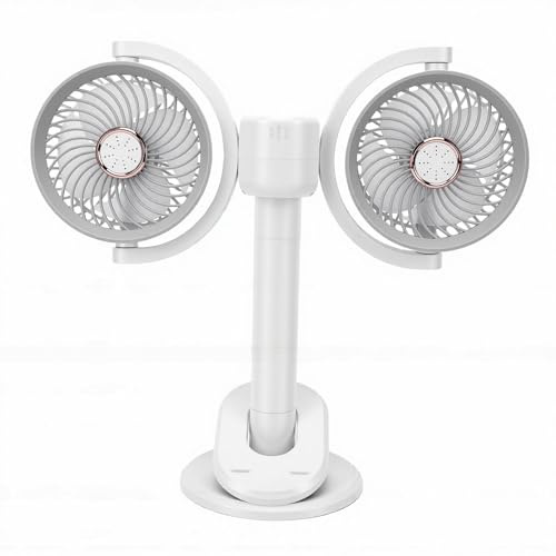 Brrnoo Ventilatore da Tavolo a Doppia Testa Ventilatore da Tavolo a Doppia Testa a con Clip Rotazione a 360° 4 velocità Altezza Regolabile Morsetto per Luce
