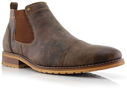 Ferro Aldo Men's Sterling Cap Toe Chelsea Boots | Pull-On Ankle Boot in Vegan Leather & Suede |MFA606325 | in Chestnut Brown, Size 12