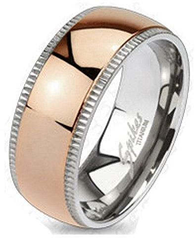 Bungsa Titanium DAMENRING Rosegold - Silber Titan-Ring mit rosé-goldenem Mittelring für Damen & Herren - roséfarbener Damenring/Herrenring - SCHMUCKRING für Frauen & Männer - Roségold Titan Ringe