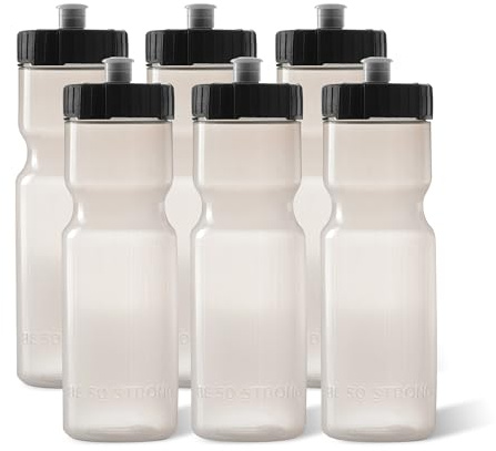 50 Strong Sports Water Bottles 6-Pack – Reusable 22 oz BPA-Free Plastic Bottles with Pull Top Cap – Made in USA – Top Rack Dishwasher Safe – Fits Most Bike Cages Brand - Clear