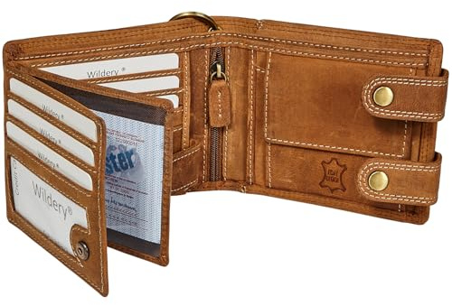 Wildery® Geldbeutel mit Kette I Biker Geldbörse mit Kette Herren I Geldtasche mit RFID Schutz I Portemonnaie mit Sicherheitskette im Querformat /#Vintage Chain WI109 (Beige)
