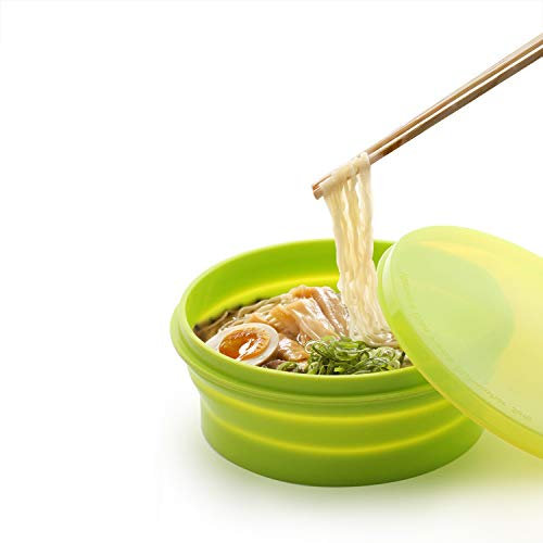 IYYI ME.FAM - Cuenco plegable de silicona con tapa, 800 ml, cuenco plegable de viaje para camping, senderismo, resistente al calor, cuenco expandible (verde manzana)