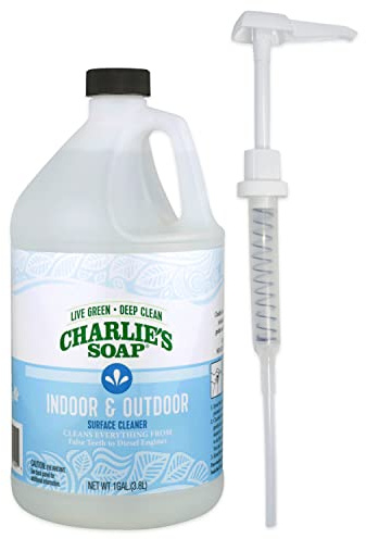 Charlie's Soap Indoor-Outdoor Surface Cleaner with Pump (1 Gallon, 1 Pack) - Hypoallergenic, Biodegradable, Multi-Surface Use