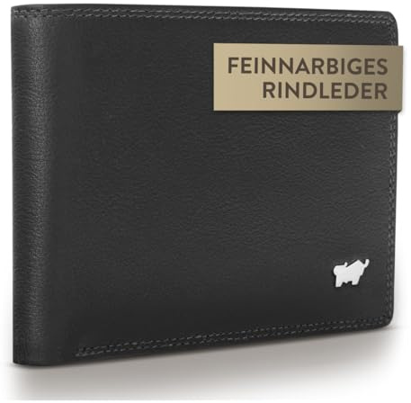 BRAUN BÜFFEL - Geldbörse Herren aus echtem Rindsleder Golf 2.0 - Geldbeutel Trifold Portemonnaie für Männer mit 8 Kartenfächern - Zeitlos klassisches Portmonee mit Netzfach & Münzfach - Edles Schwarz